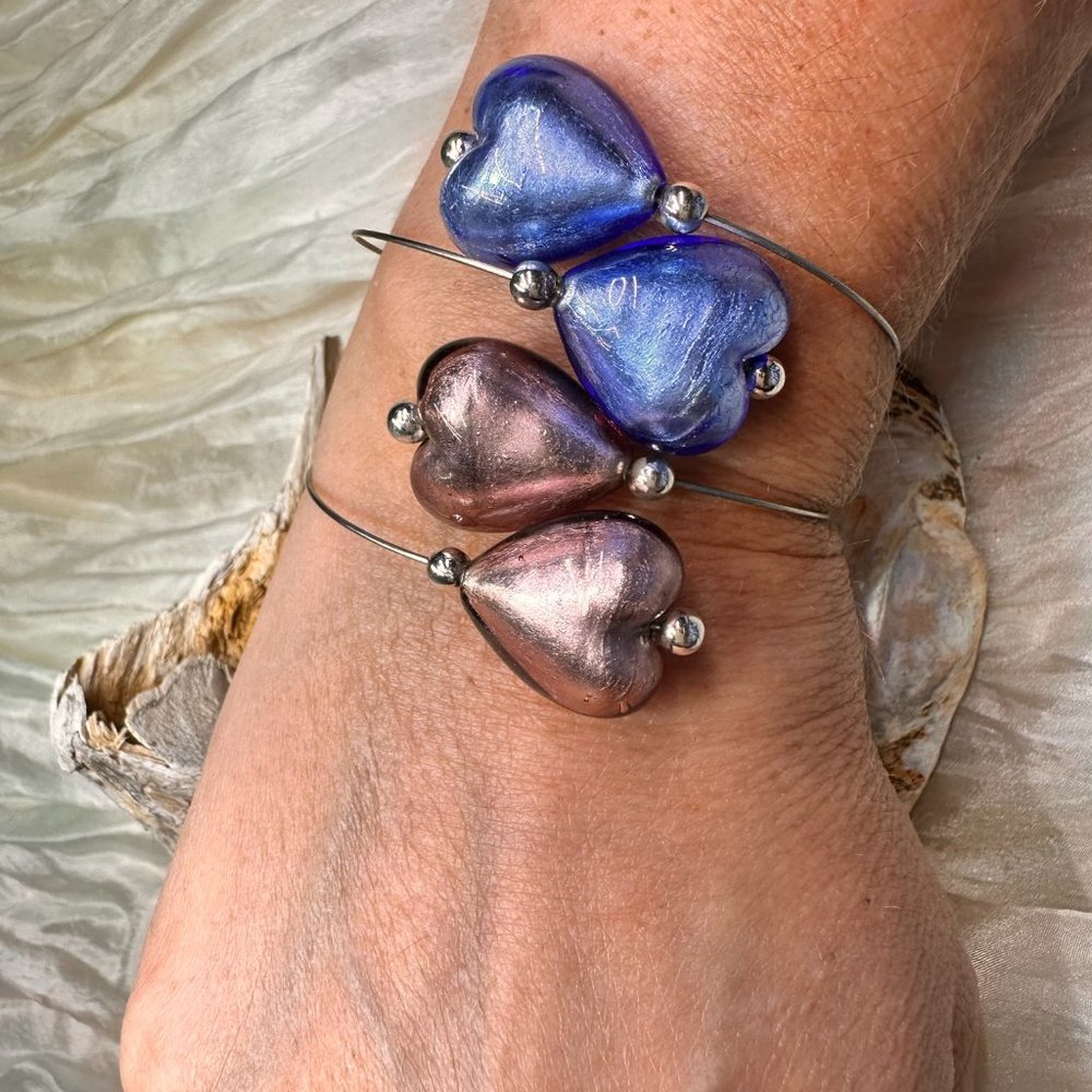 Italian Glass Heart Bead Bracelets